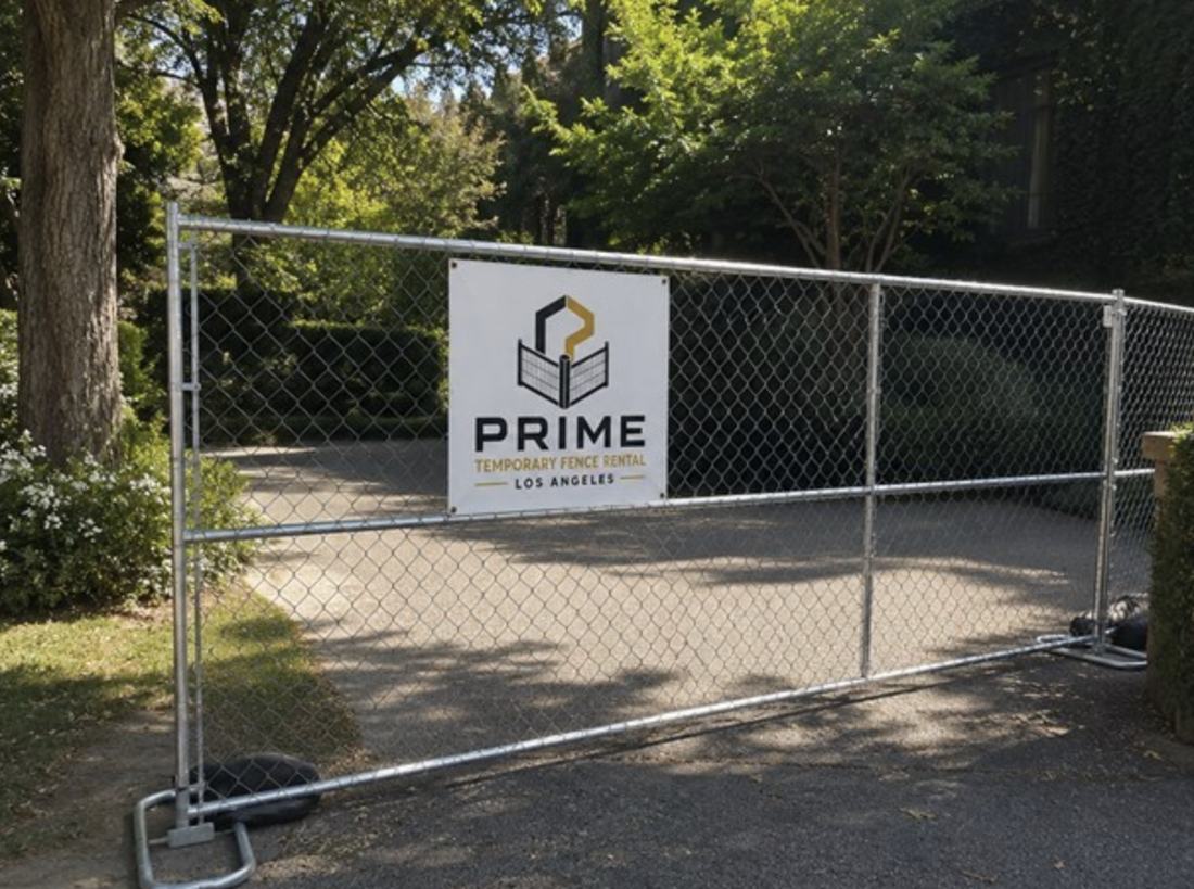 Temporary chain link fence on a driveway